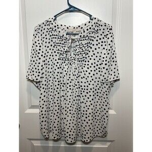 THE LOFT Women's Blouse Polka Dot Large Tie White Black Work Office Top‎ Shirt L